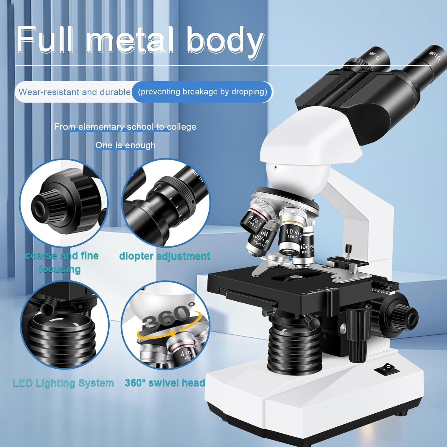 Microscope for Adults WF10x and WF25x eyepieces, 40X-2000X Magnification USB Camera, Microscope for Adults Suitable for Laboratory School (Large model binocular electronic eyepiece) - Image 7