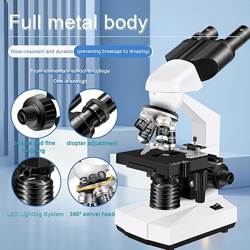 Miniatura 7 de Woehrsh Microscopio binocular compuesto, 40X-2000X, mesa de carga mecánica de doble capa y microscopio de iluminación LED para adultos, laboratorio