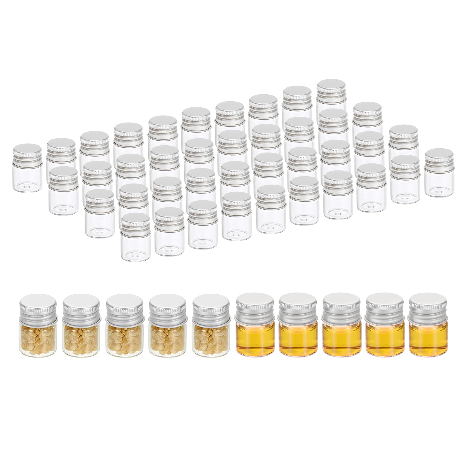 Fioles en verre transparent 5 ml PATIKIL avec bouchons argentés pour échantillonnage lot de 50