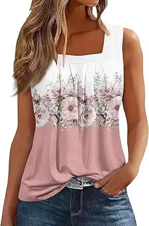 Spring Summer Plus Size Dressy Tank Tops for Women 2025 Womens Workout Floral Boho Beach Sleeveless Shirts Blouses
