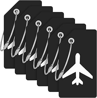 Mifflin-USA Silicone Luggage Tags (Black, 6 Pack) with Plane Embedded Design & Name ID Card; Bright Colors to Quickly Find Your Bag
