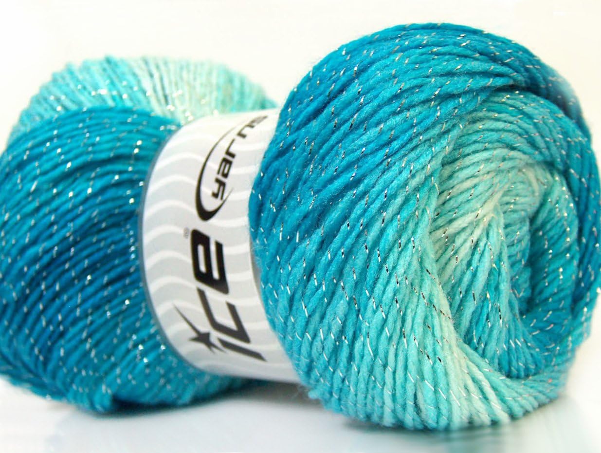 Lot of 4 x 100gr Skeins Ice Yarns Magic Glitz Yarn Turquoise Light Blue White Silver