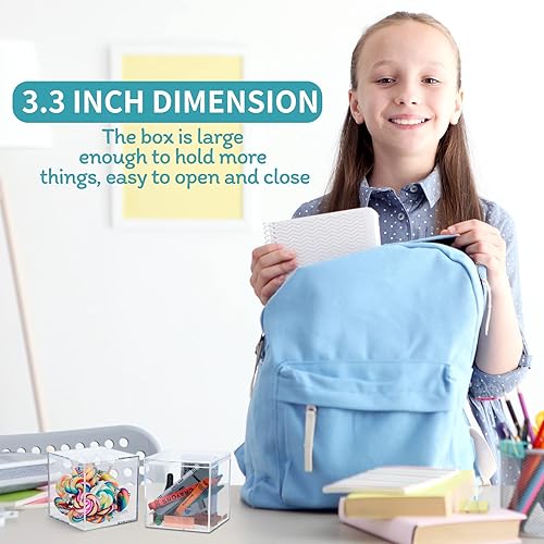 Miniatura 5 de Yulejo 30 cajas de almacenamiento de acrílico resistentes, recipientes cuadrados de plástico transparente con tapa, 3.3 x 3.3 x 3.3 pulgadas, para