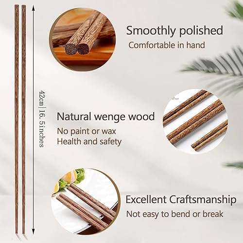 Miniatura 2 de Sbirdbao Palillos largos de madera reutilizables para fideos, freír, cocinar, aptos para lavavajillas, juego de 8 pares, utensilios de cocina marrón