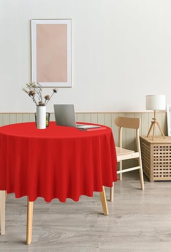 Miniatura 6 de Paquete de 8 manteles redondos rojos de 90 pulgadas de poliéster, mantel circular de tela lavable resistente a las manchas y a las arrugas, manteles