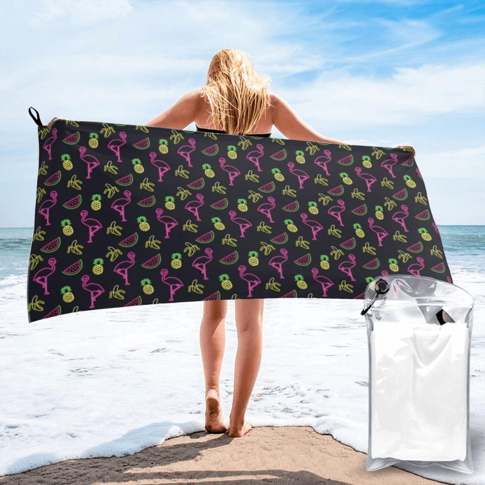 KAPPTYY Pineapple Banana Flamingo Print Quick Dry Towel Bath Shower Beach Wrap For Gym Vacation Adults