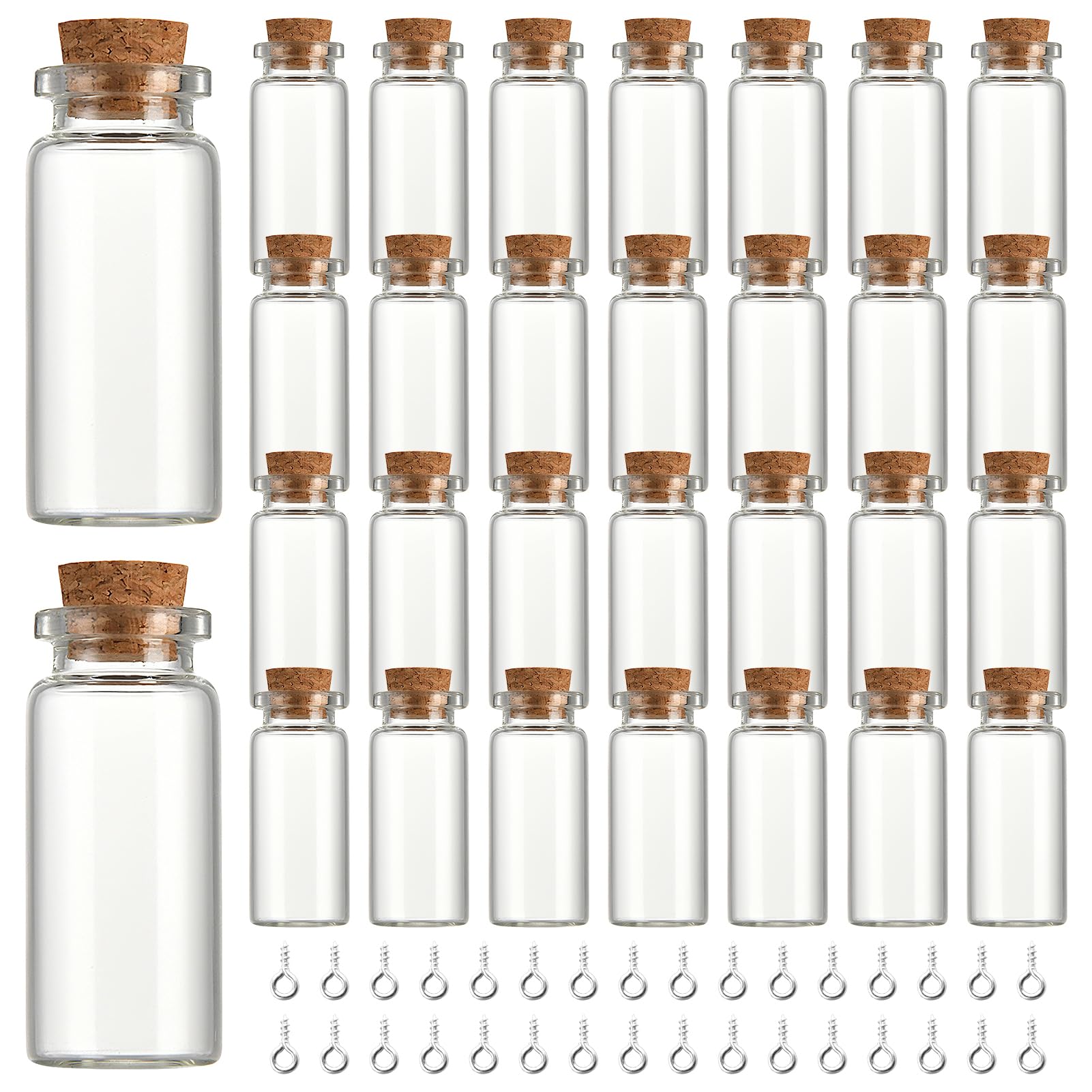 REBECCAHOWARD 30 mini bottiglie di vetro con tappo di sughero e 32 unghie degli occhi di pecora, 10 ml flaconcini di vetro da riempire, piccoli barattoli per spezie, per bomboniere