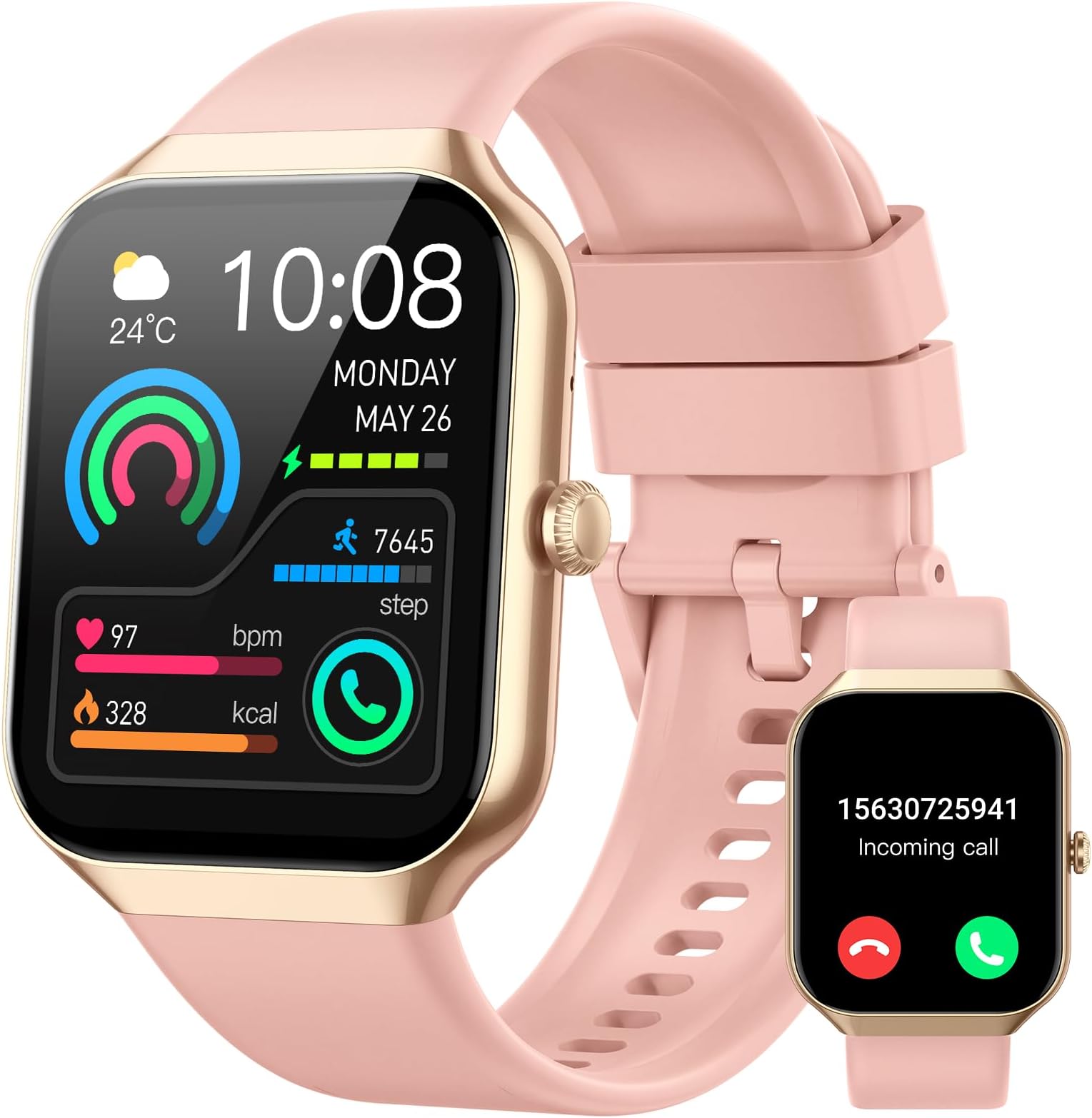 Smart Watch for Women Men (Answer/Make Call), 1.96"HD Smartwatch with Heart Rate/Sleep Monitor/Pedometer, 113+ Sports 2025 New Fitness Tracker, IP68 Waterproof Activity Tracker for Android iOS-Gold