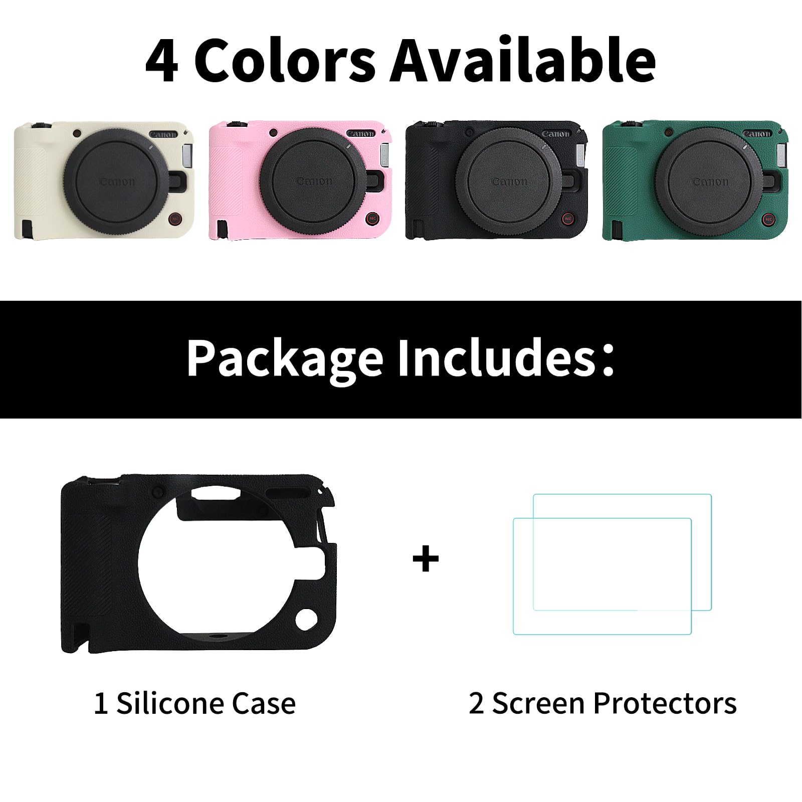 Rieibi Coque en silicone pour appareil photo Canon EOS R50 V, étui de protection souple pour appareil photo Canon EOS R50V avec 2 films de protection d'écran Noir