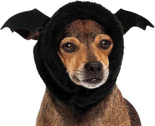 Miniatura 1 de Furhaven Sombrero de perro XS to SM, lavable y acogedor - Disfraz de sombrero de murciélago negro de felpa de piel sintética de ajuste flexible -