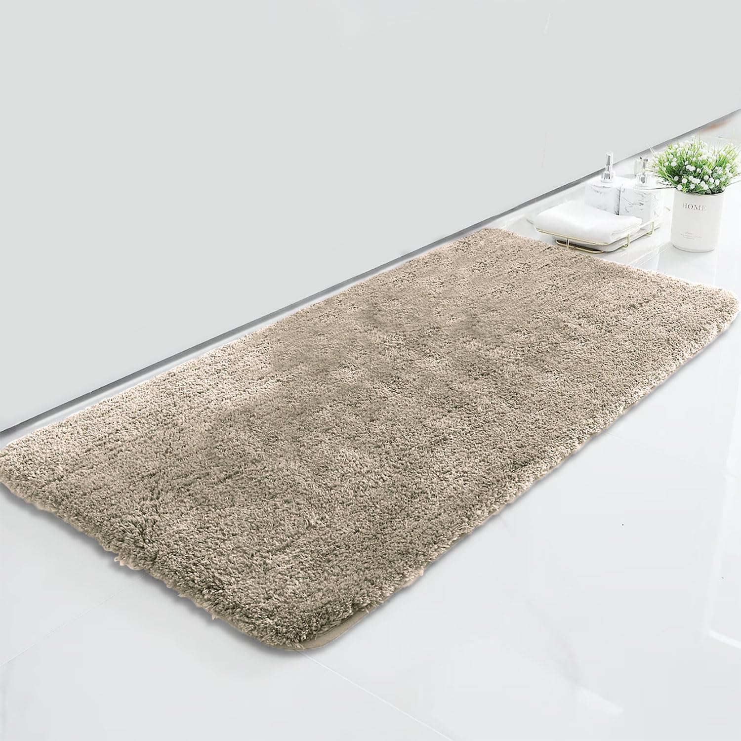 LUXE HOME INTERNATIONAL Microfiber Rectangular Home Bath Mat Super Soft Non Slip Vegas Mats for Bathroom, Kitchen, Bedroom, and Door (60x90 Cm, Beige) Pack of 1