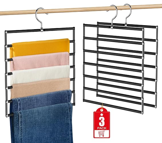 3 Pack Portable Foldable Pants Hangers Space Saving Travel Hangers, Multiple Metal Legging Clothes Hangers Folding Hangers for Pants Leggings Travel Accessories Cruises Ship Essentials, Black - 3 Pack - Black