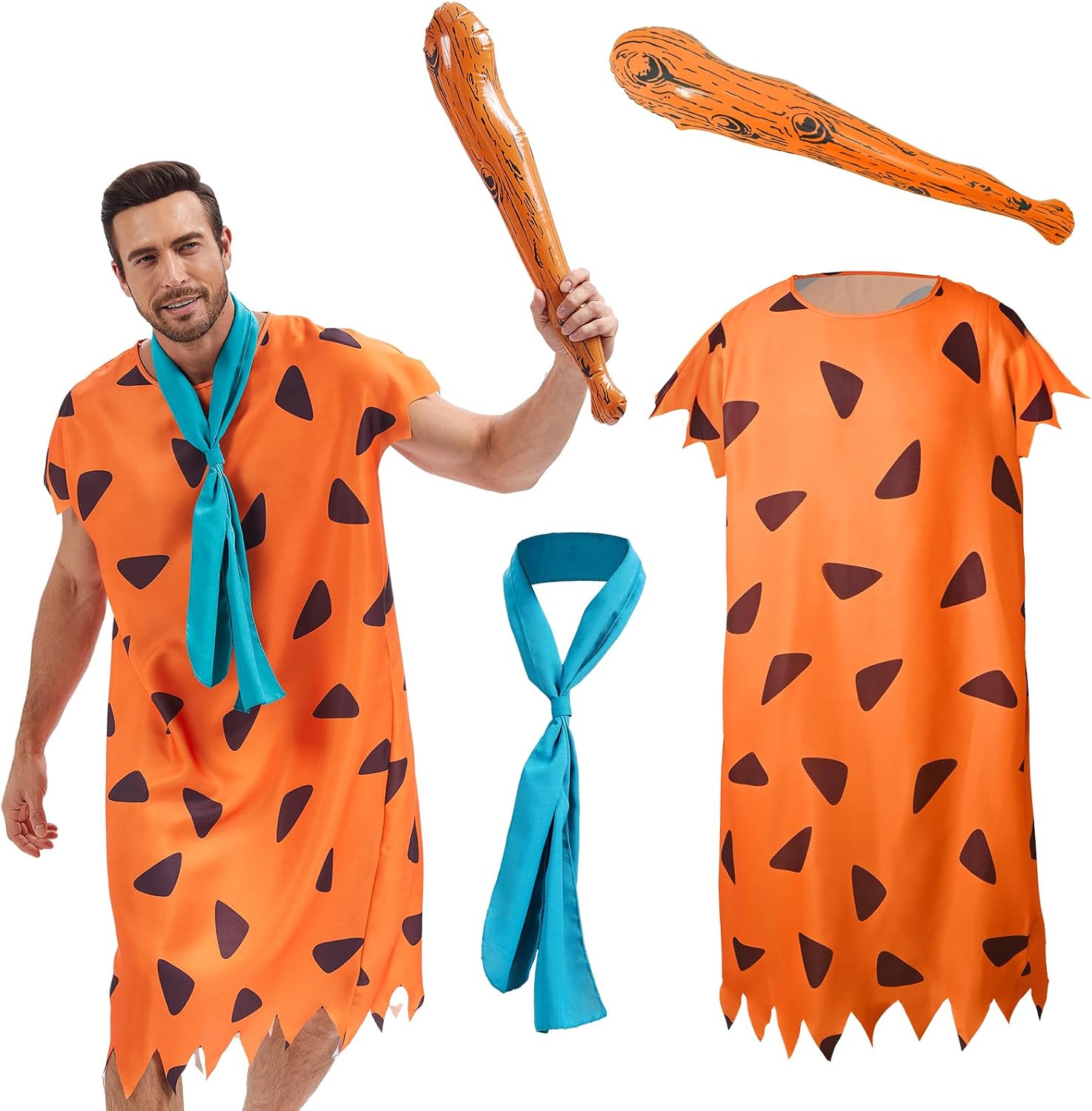 Halloween Men's Costume Adult Caveman Outfit with blue scarf