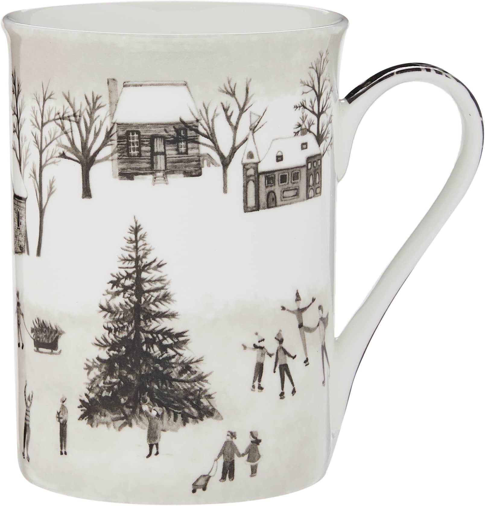 Gracie Bone China by Coastline Imports Winter Wonderland Village Mug 12-Ounce (Set of 4),Black