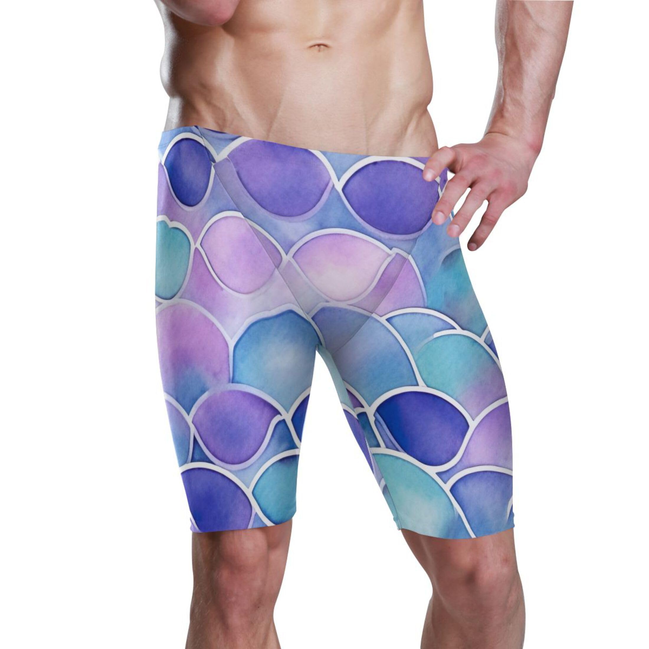 Mermaid Fish Scale Swim Jammers for Men Athletic Durable S B0401405