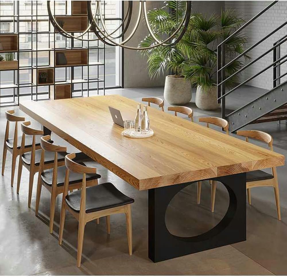 Amazon.com - LITFAD Dining Table with Natural Timber Top and Metal Base ...
