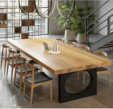 LITFAD Rectangular Dining Table, Natural Wood Top Kitchen Table, 86.5" L
