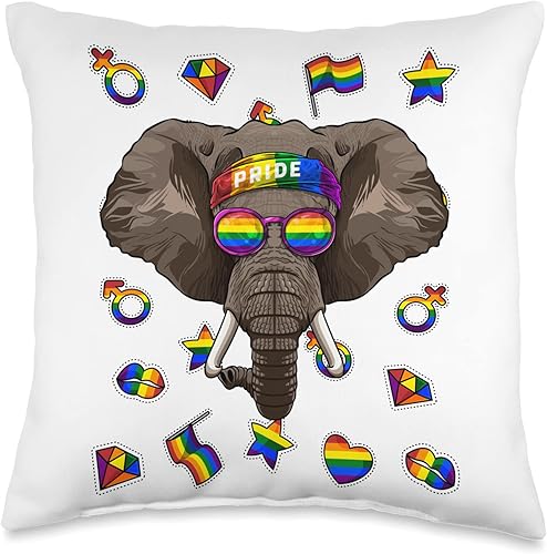 Cute LGBT Animals LGBT - Almohada lesbiana con diseño de elefante, gay Pride Month Animal Rainbow Lesbiana, 16 x 16 pulgadas, multicolor