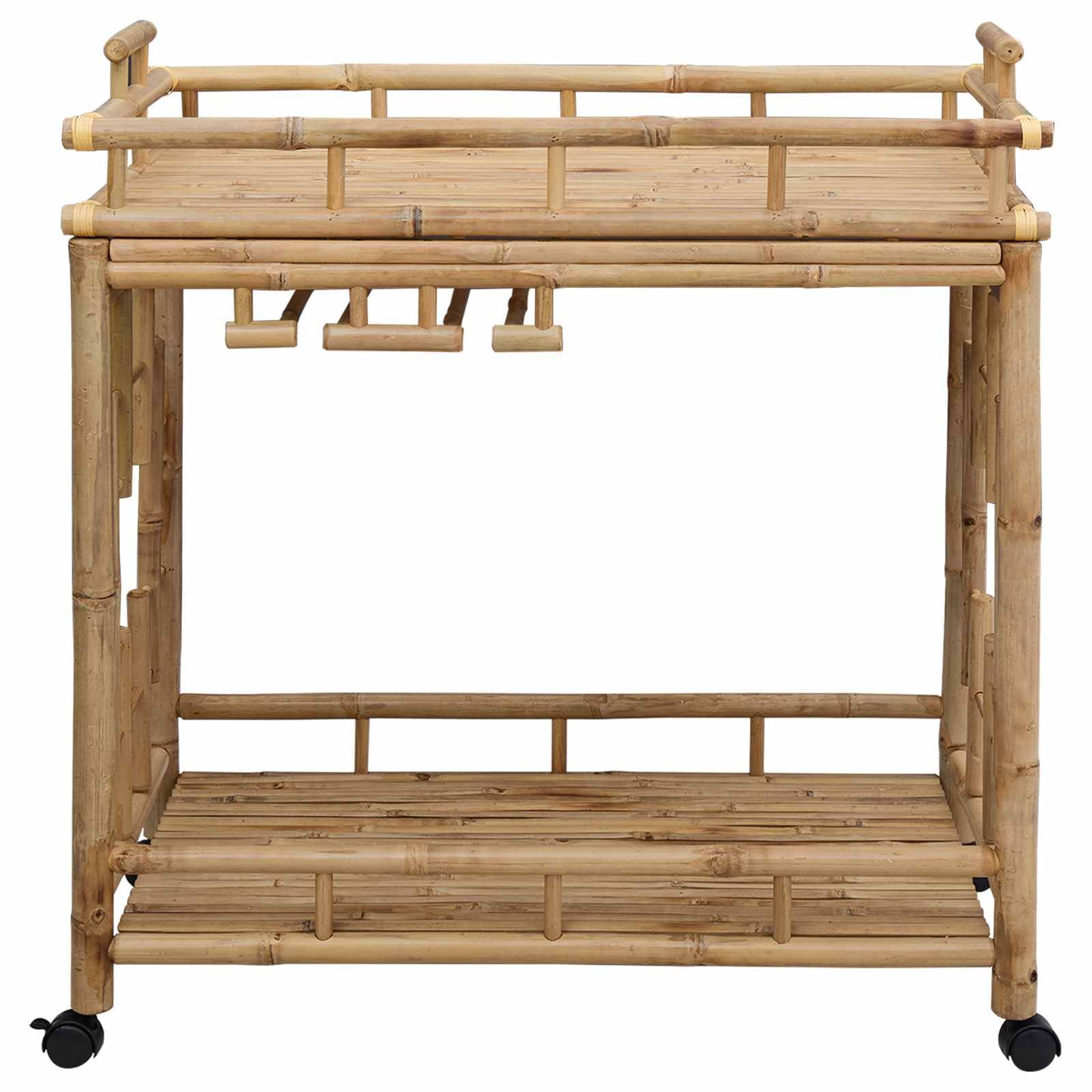 Générique Wózek na wino z kółkami z naturalnego bambusa, 85 x 50 x 93 cm, prostokątny, mobilny i zamykany, do przechowywania butelek, szklanek i akcesoriów w kuchni lub salonie.