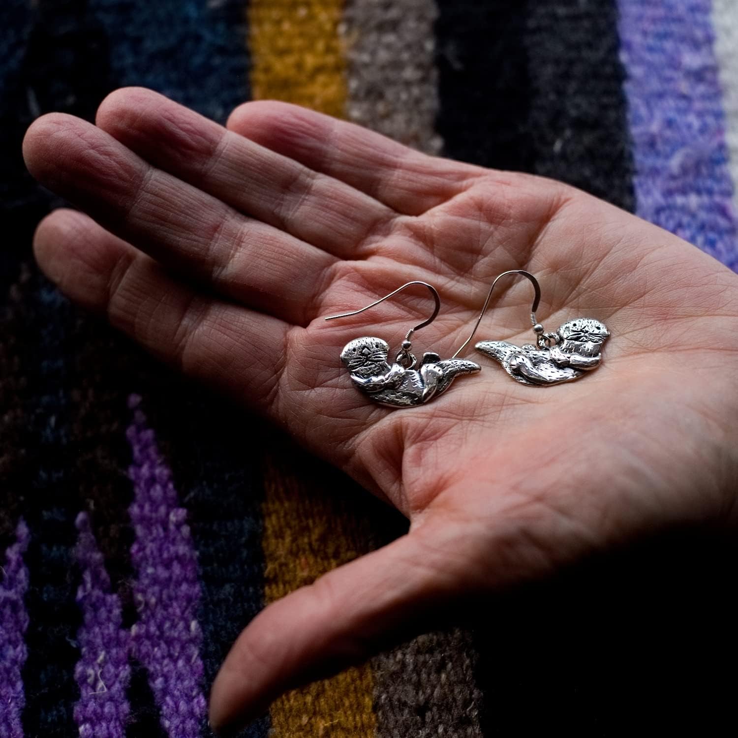 Sterling Silver Otter Earrings - Sea Mammal Dangles for Women