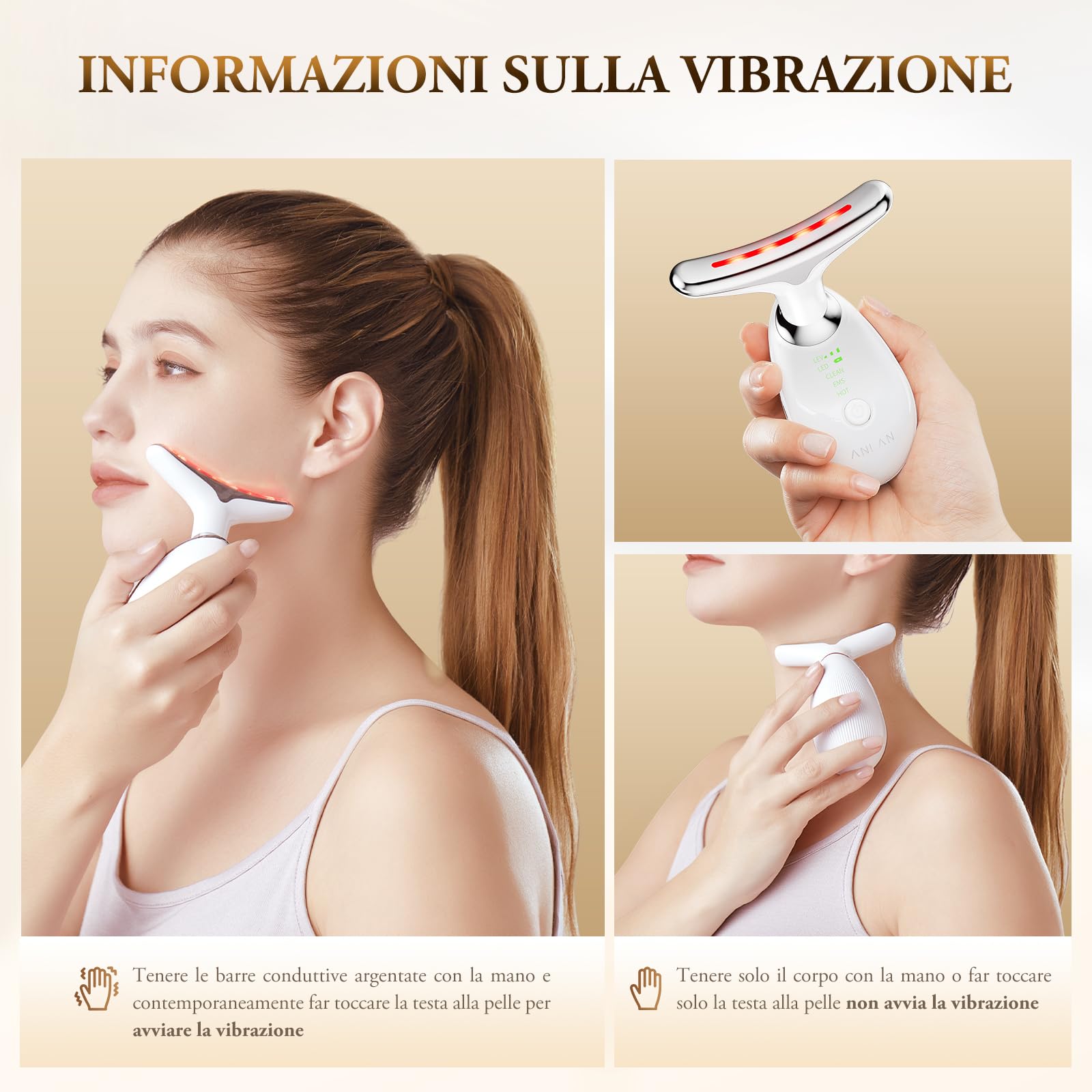 ANLAN Dispositivo di Bellezza Antirughe, Impacco Caldo a 45 ℃ Terapia Della Luce Massaggiatore Viso EMS lifting del Collo Rassodante per Tonificare il Viso,Timer di spegnimento di 5 minuti