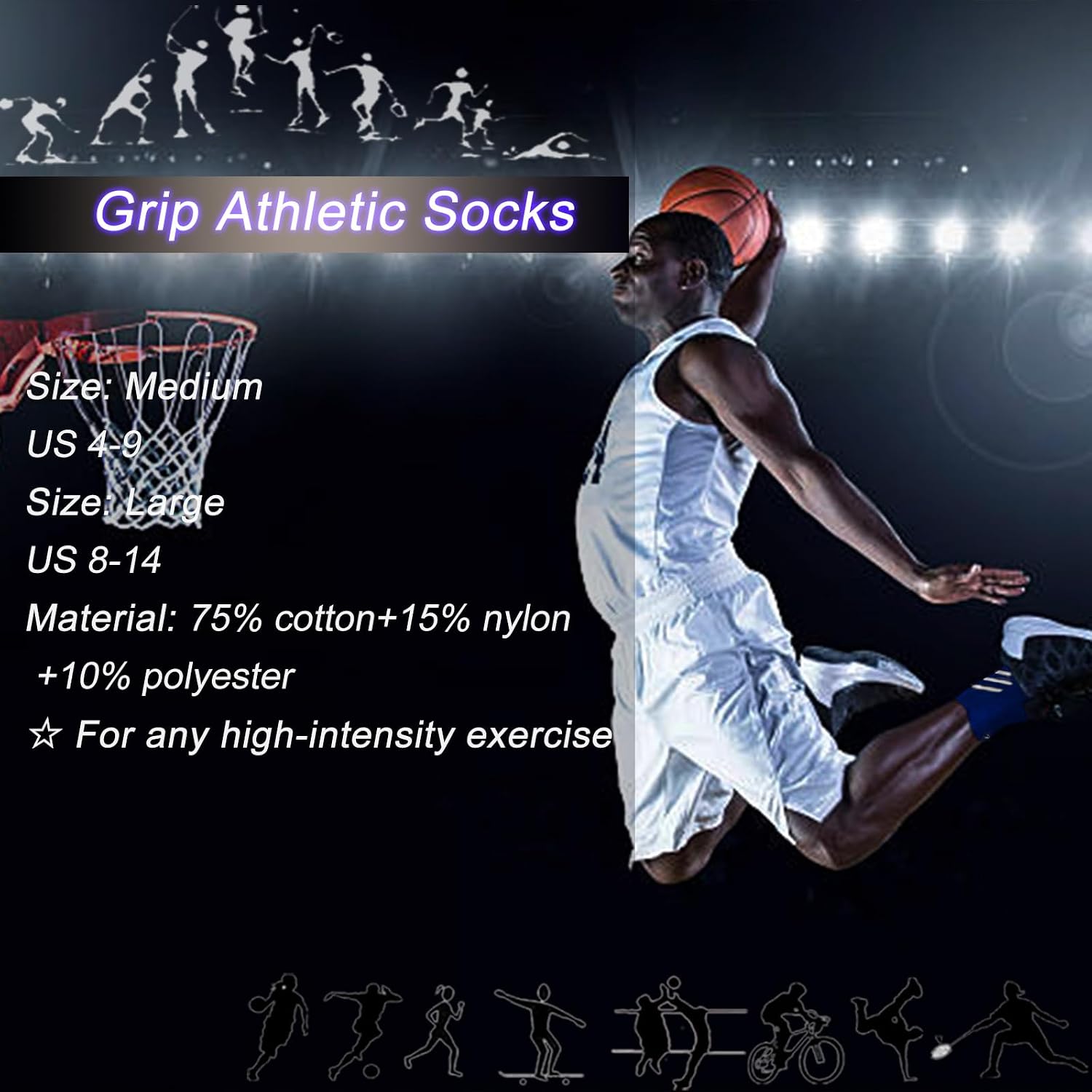 AnSun Anti-slip Soccer Socks Men Women Cotton Grip Sports Socks Football Yoga Basketball Gym Golf Cushion Mois-wickking