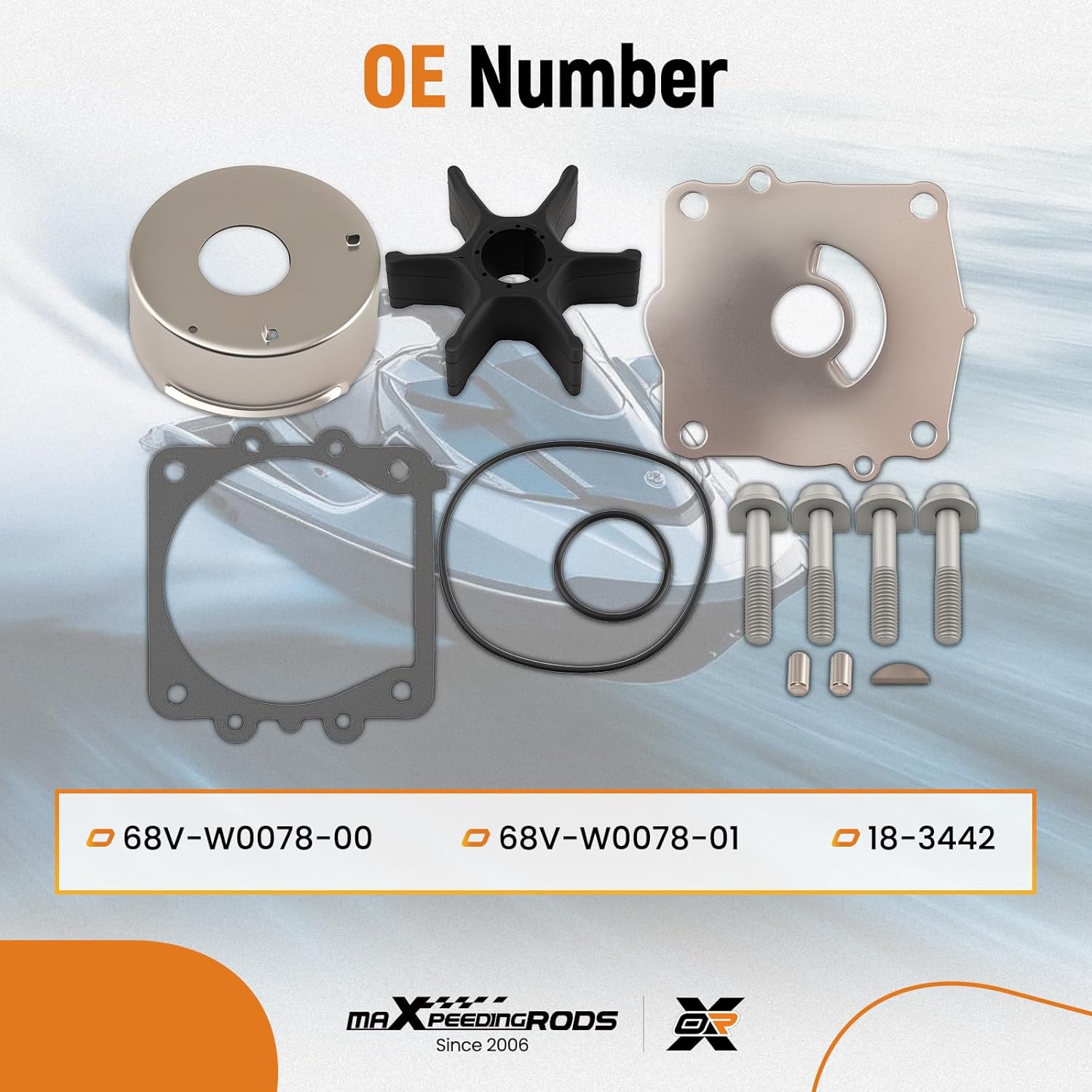 maXpeedingrods Water Pump Impeller Kit for Yamaha Outboard 4 Stroke for 75hp - F75B 2017, for 90hp - F90B 2016-2017, for 115hp - F115 / LF115 2002-2017 Replacement 68V-W0078-00 68V-W0078-01