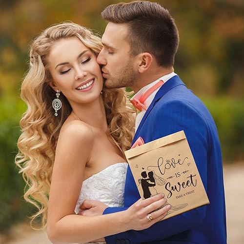Miniatura 5 de 200 bolsas de regalo de boda a granel de papel kraft a prueba de aceite para fiestas, bolsas de galletas Love Is Sweet Take a Treat para bodas,