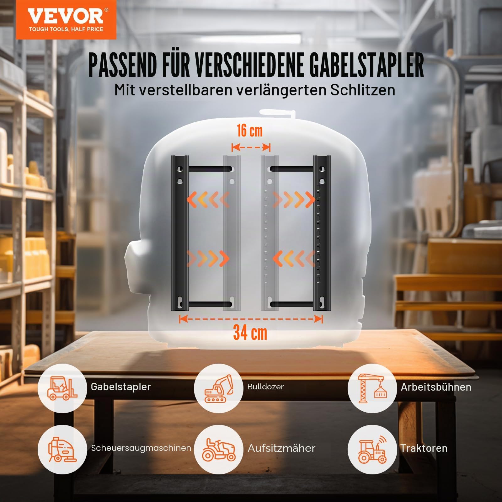 VEVOR Universal Traktorsitz aus PVC-Kunstleder und Polyurethanschaum mit Sicherheitsgurt und Mikro-Sicherheitsschalter 16–34 cm Schlitz
