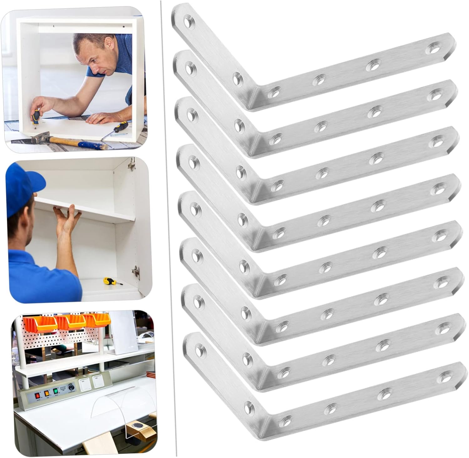 LIFKOME 10pcs Heavy Duty Stainless Steel Angle Brackets 90 Degree L-Shaped Corner Braces for Wood Decorative Shelf Support Brackets for Shelving and Furniture