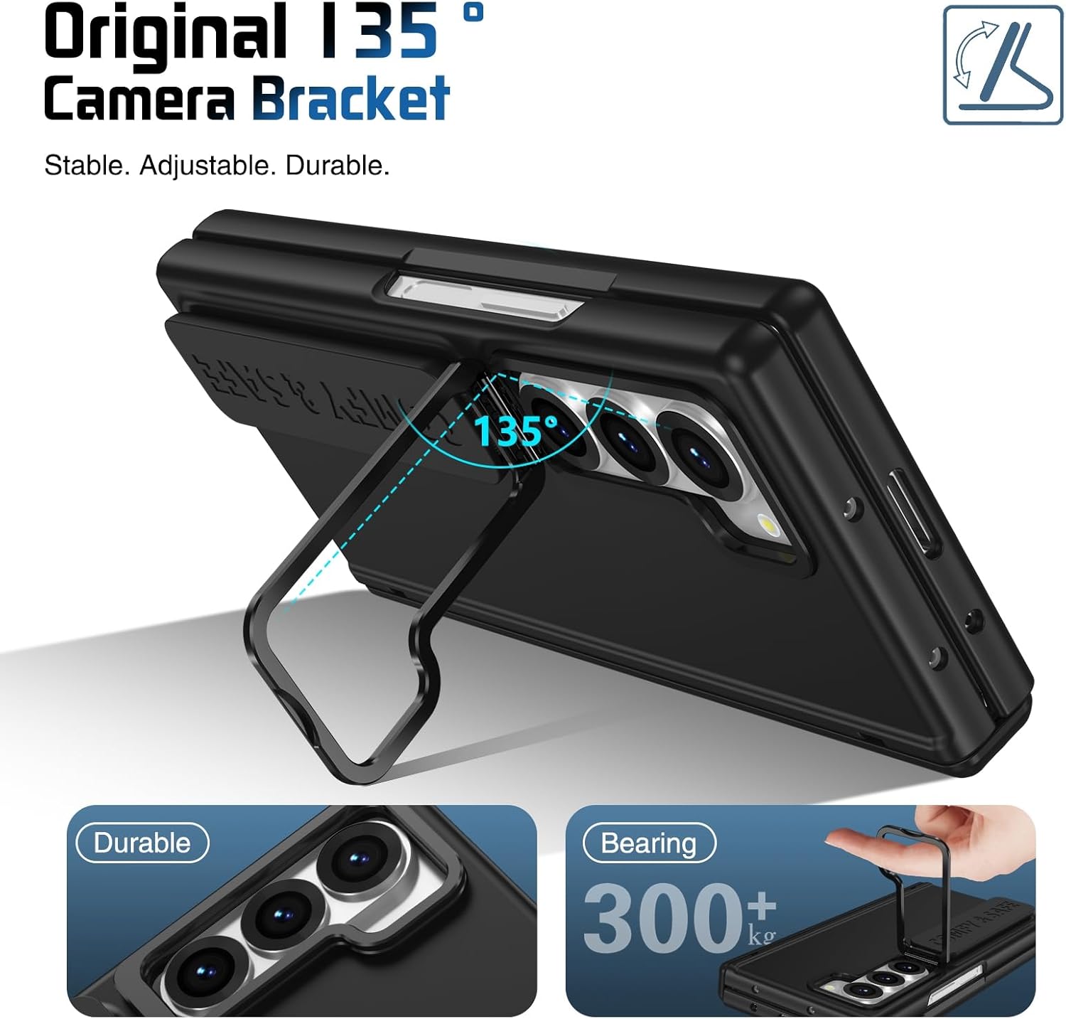 Flip Case for Samsung Galaxy Z Fold 6 Case with Screen Protector, Hidden Kickstand & Wrist Strap,Rugged Shockproof Hinge Protection Wrsitband Cover (Black)