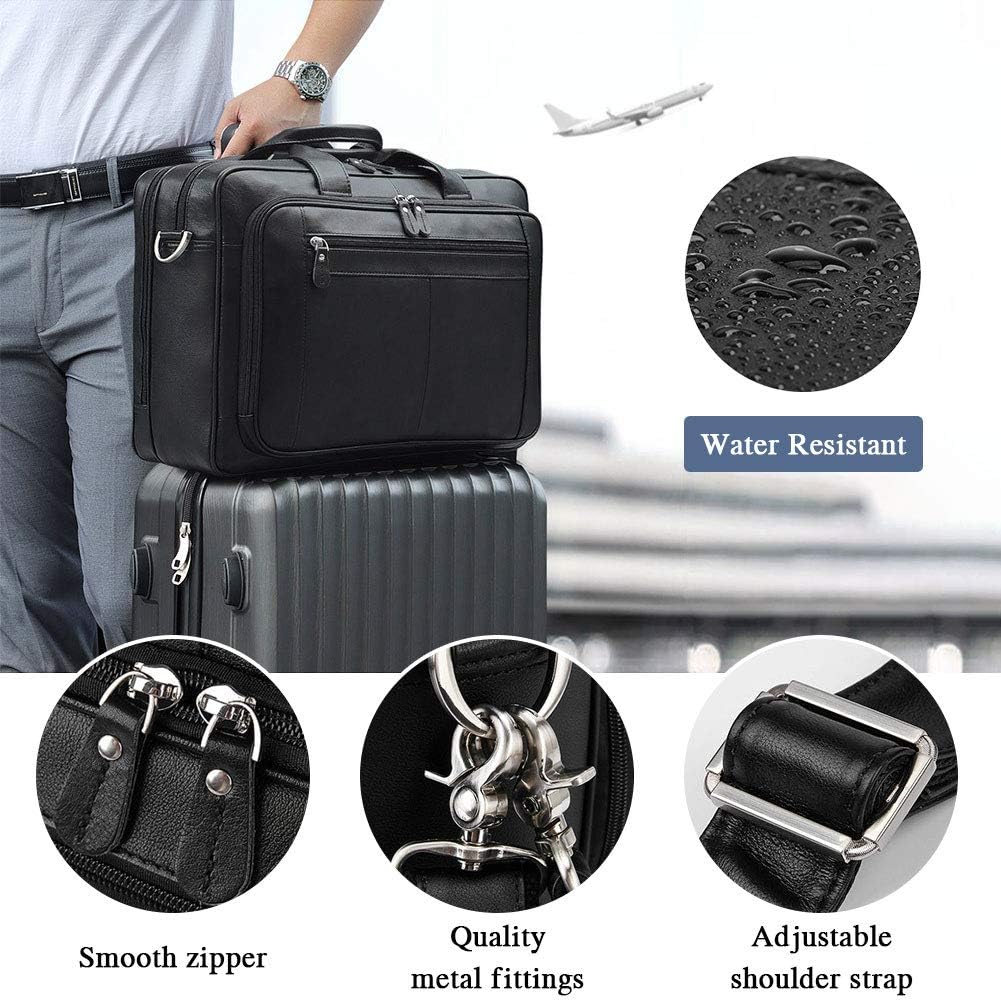 ❤ Crazy Deals BAIGIO Men's Leather 17 Inches Laptop Business Briefcase Shoulder Tote Bag Portfolio Satchel Lawyers Briefcases for Men (Black)