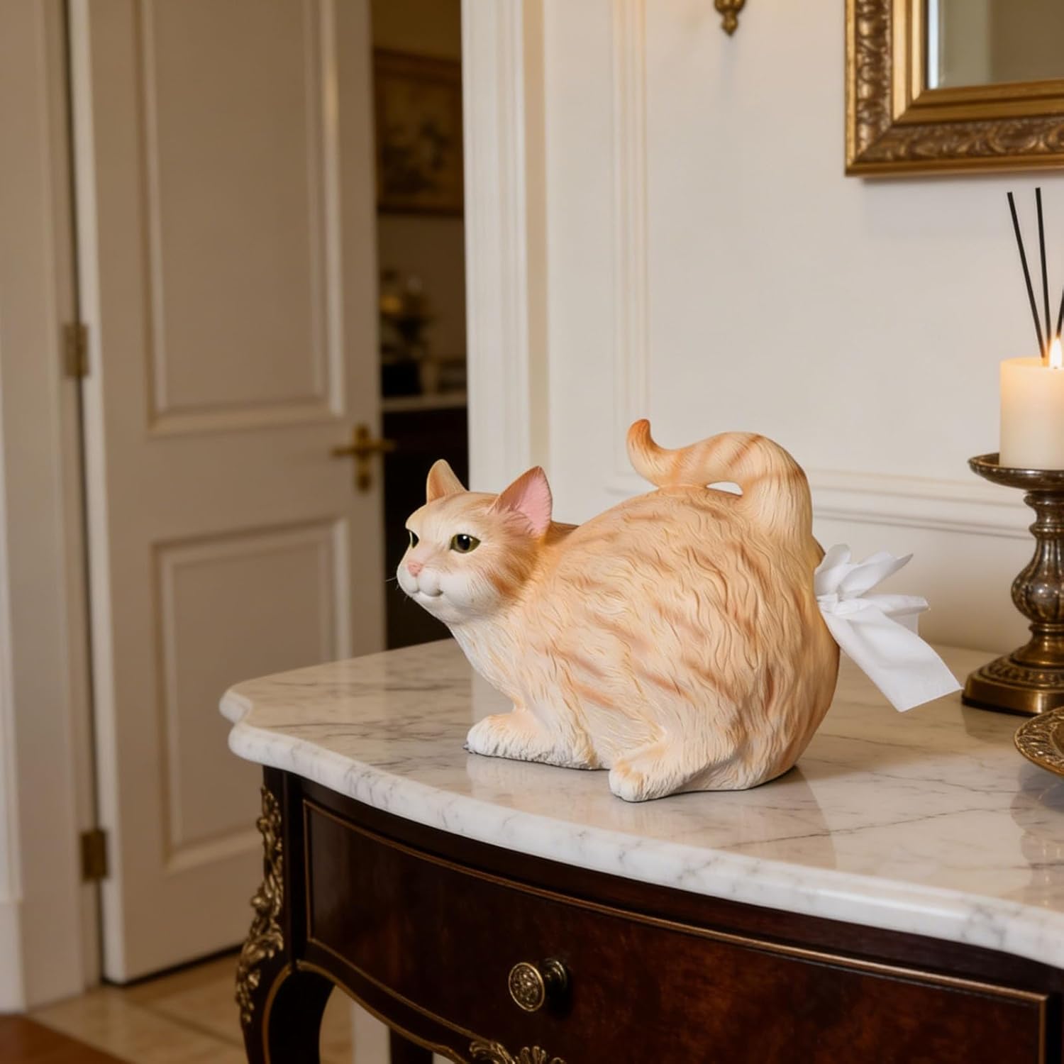 Decorative Ceramic Cat Tissue Holders, Funny Cat Tissue Box Cover, Cute Resin Cat Butt Tissue Holder for Bathroom Vanity Countertop, Bedroom Living Room Office Desk Home Decor (Black and White)