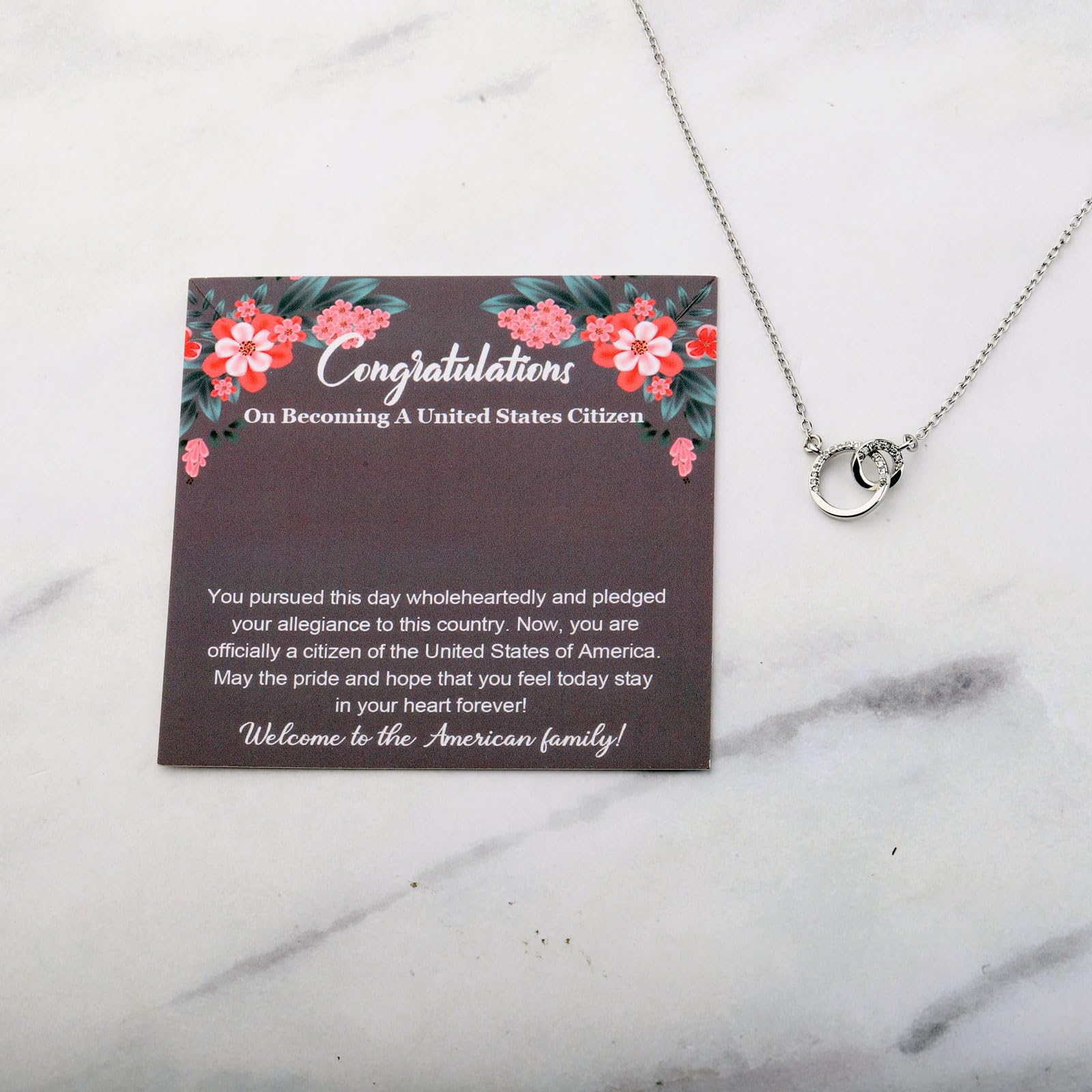 BLEOUK Citizenship Necklace New Citizen Jewelry Gift Immigration Gift For Women Citizenship Naturalization Ceremony Gifts