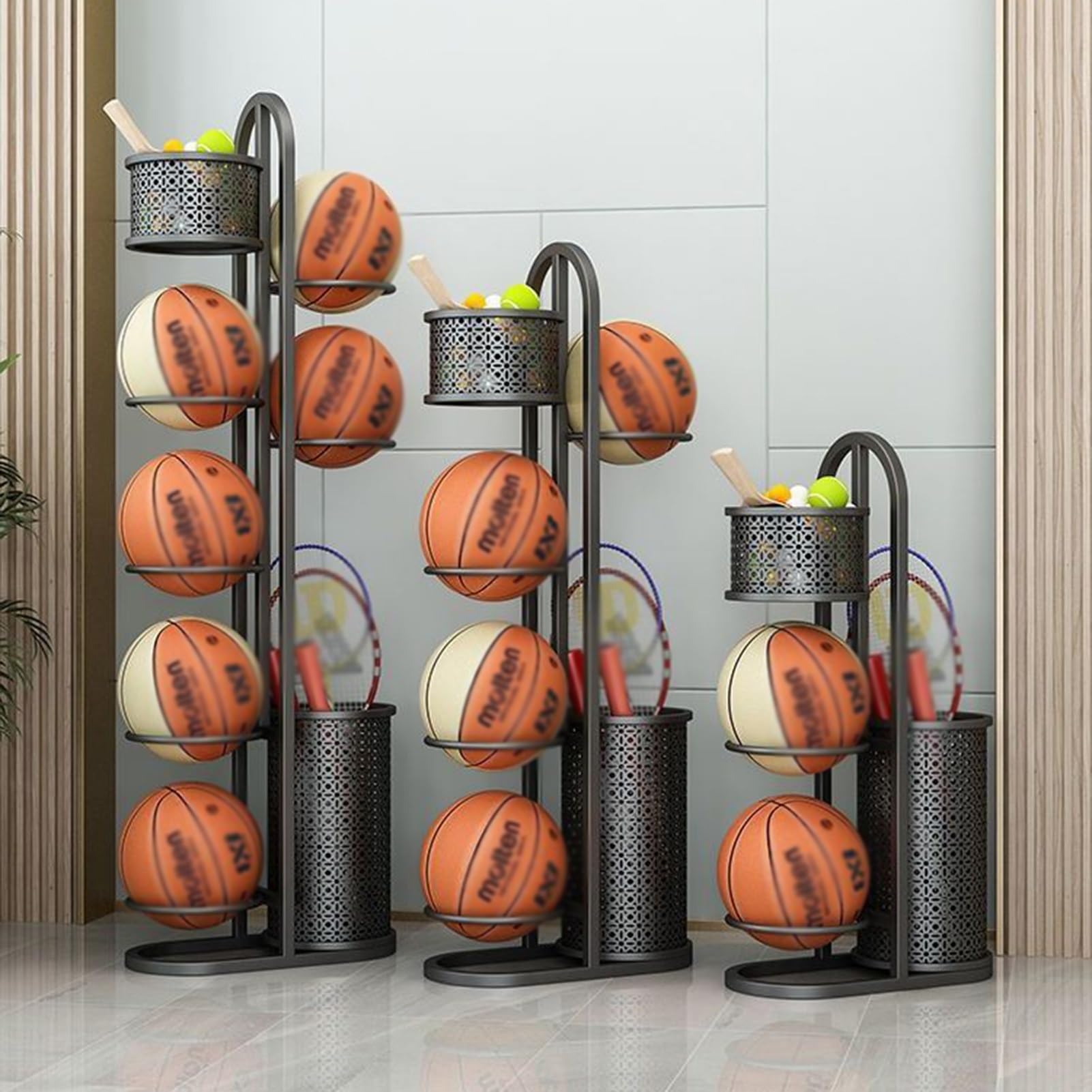 Rastrelliera For Racchette Da Tennis, Espositore For Attrezzature Sportive, Rastrelliera For Racchette E Palline Con Scomparto Superiore, For Racchetta da badminton, racchetta da tennis, basket