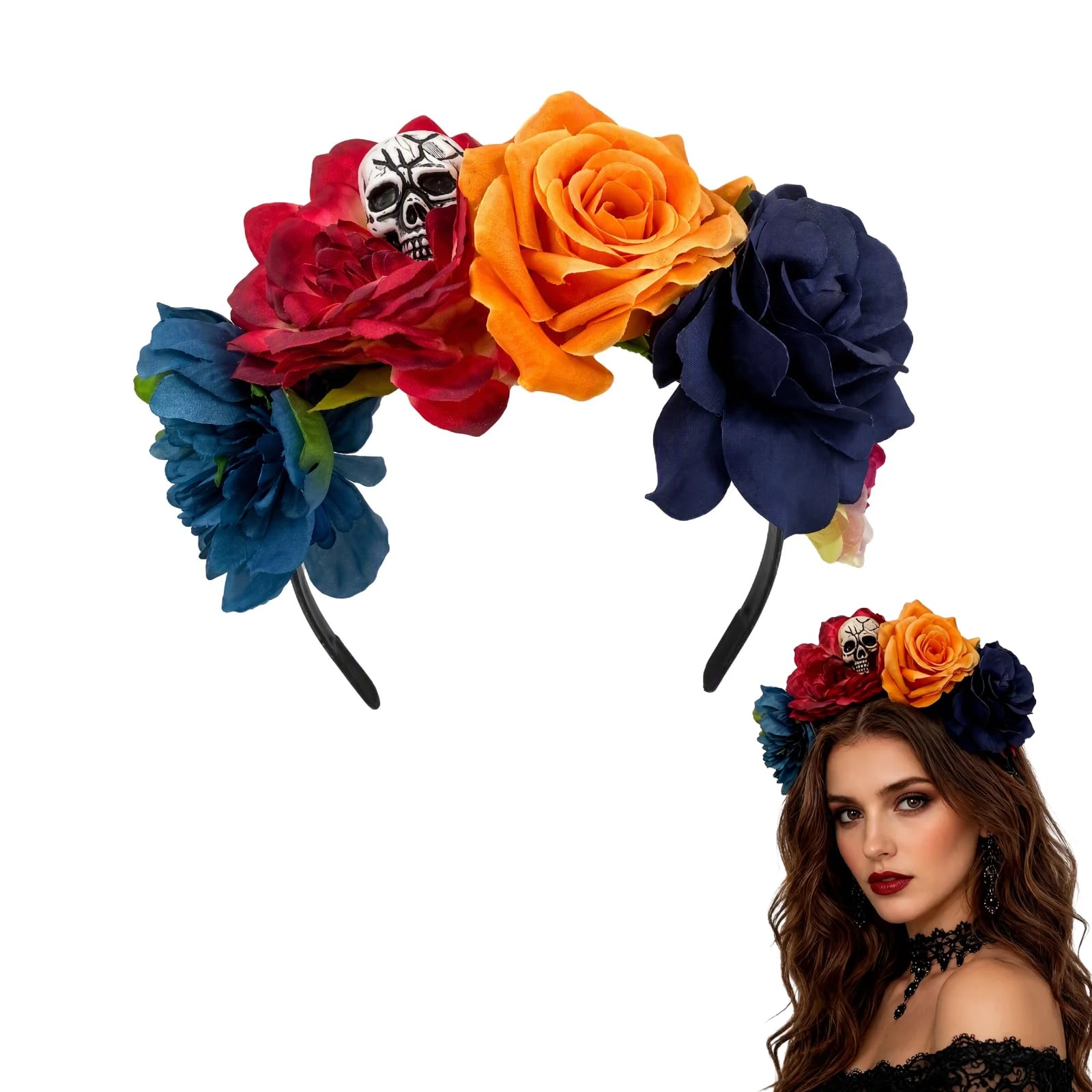 Halloween Flower Crown Headband, Mexican Rose Headpiece for Women Cosplay