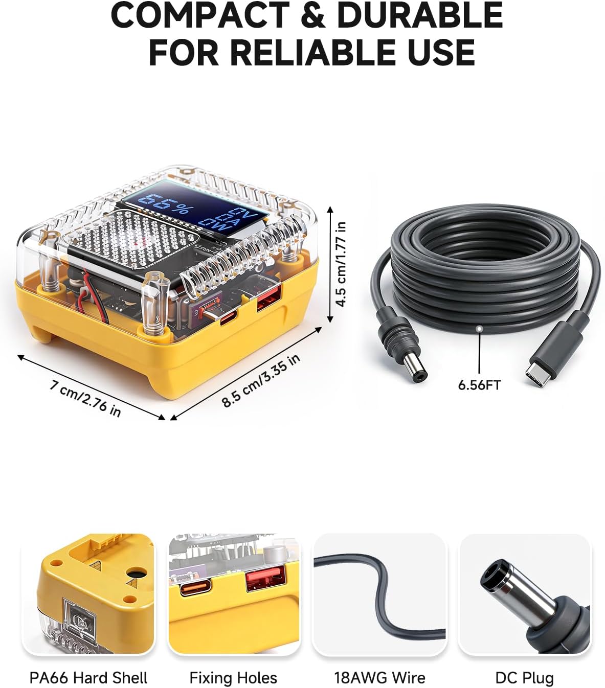 Starlink Mini 138W USB Battery Adapter for Dewalt 20V MAX, Power Inverter Converter with 18AWG 2M DC Cord, Waterproof DC Connector for Phone/Laptop, Outdoor Emergency Power Station for Camping