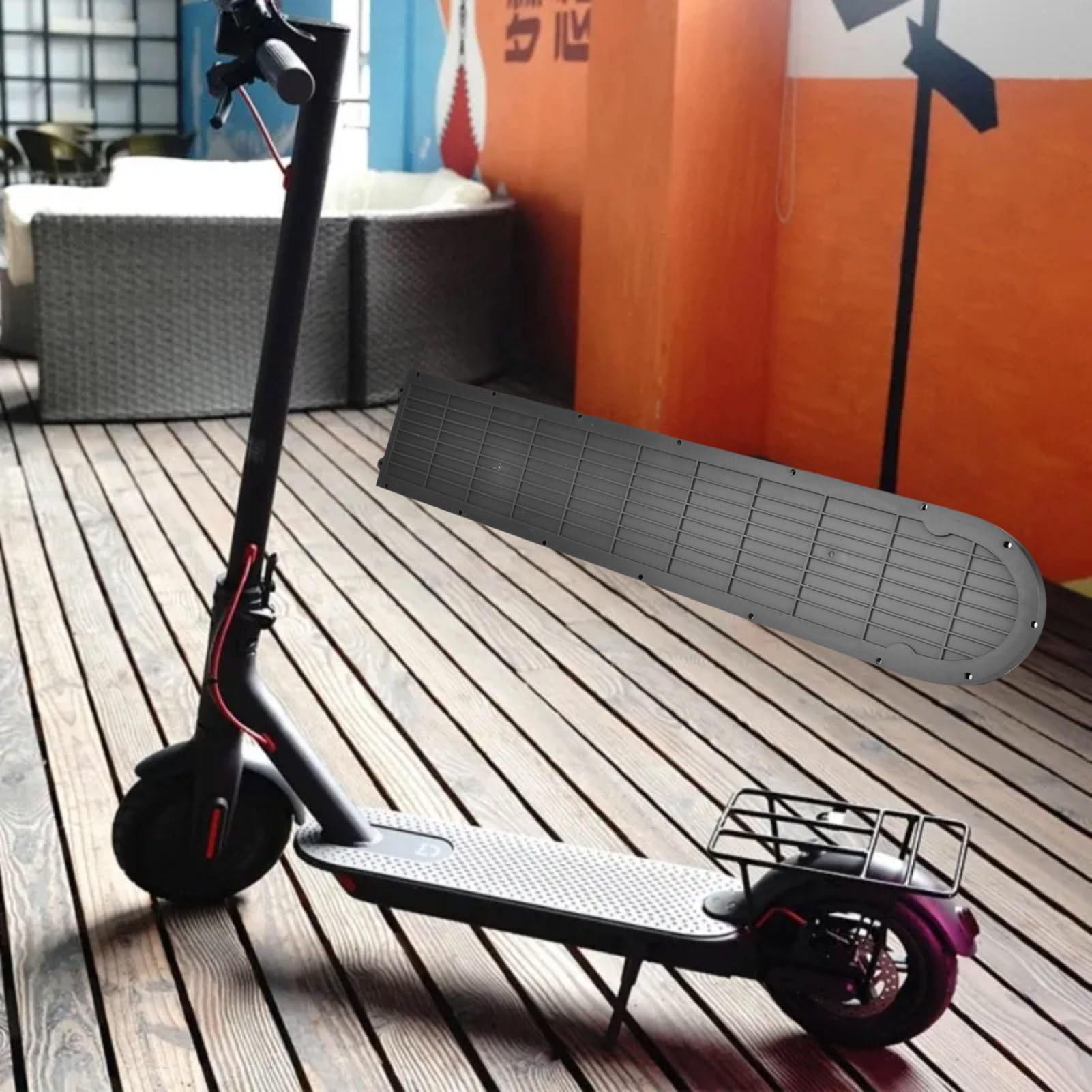 Scooter Bottom Battery Cover, Plastic Black Bottom Battery Cover Anti Skid Guard Plate for Electric Scooter