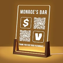 Custom Acrylic QR Code Sign for Business Personalized QR Plaque for Scan to Pay, Social Media, WiFi Sharing, Barcode Display with Stand or LED Wood Base