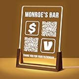 Custom Acrylic QR Code Sign for Business Personalized QR Plaque for Scan to Pay, Social Media, WiFi Sharing, Barcode Display with Stand or LED Wood Base