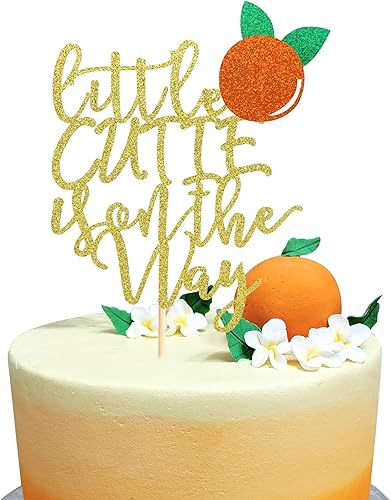 Little Cutie Is On the Way - Decoración para tartas con decoración de pastel naranja para decoración de cítricos para baby shower, suministros de