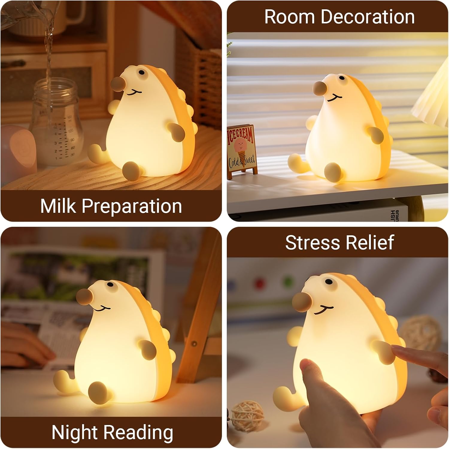 Night Light for Kids, 7 Color Changing Hedgehog Silicone Night Light with Timer, 3 Levels Dimmable Lamp, LED Rechargeable Bedside Nursery Lamp, Cute Animal Nightlight for Toddler Boys Girls (Hedgehog) - Image 6