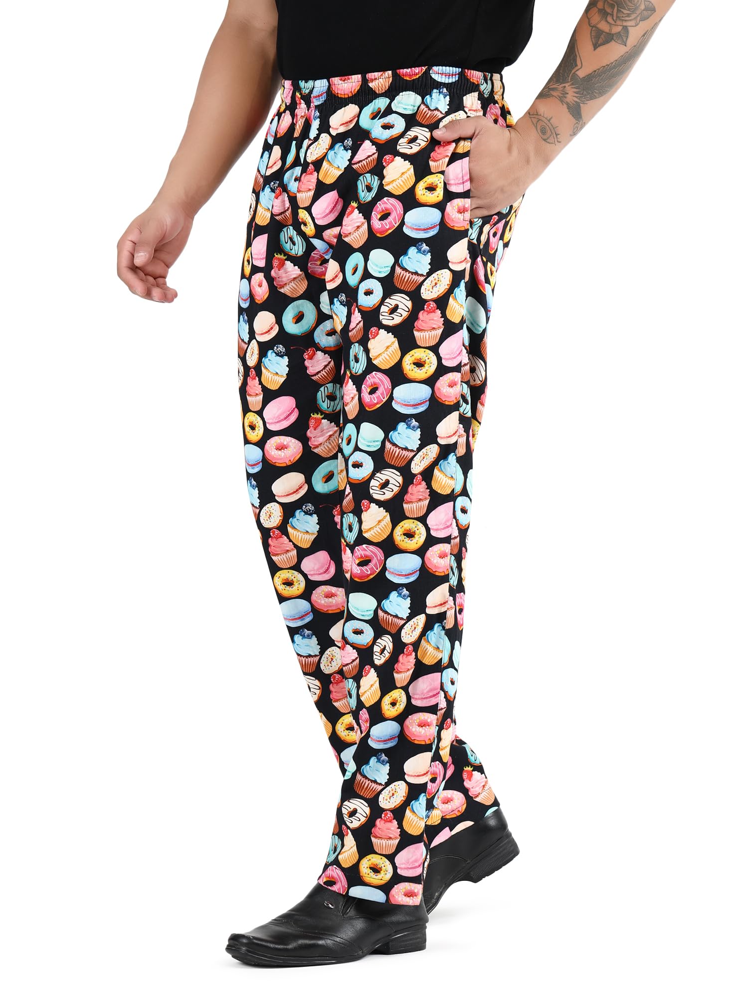 Unisex Printed 100% Cotton Men Women Chef Cook Pants Trouser with Draw String for Food Service, Bakers and Culinary Professional (Small, Donut Print)