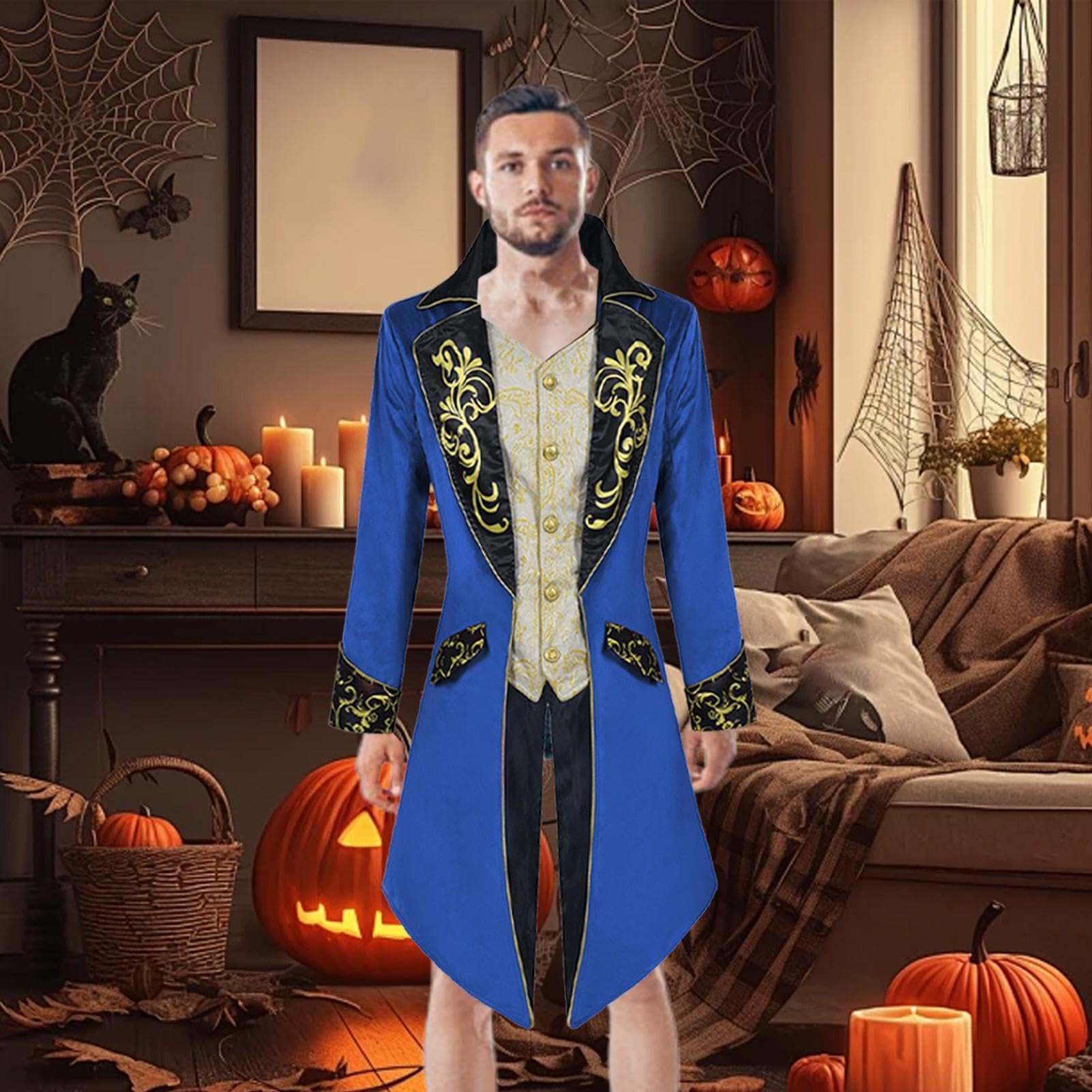 Frak męski Vintage Kostium Cosplay Średniowieczny Halloween | Męski surdut i kurtka wampira Na Przyjęcie Bal Maskowy Wampir Cosplay Sesja Zdjęciowa Parada