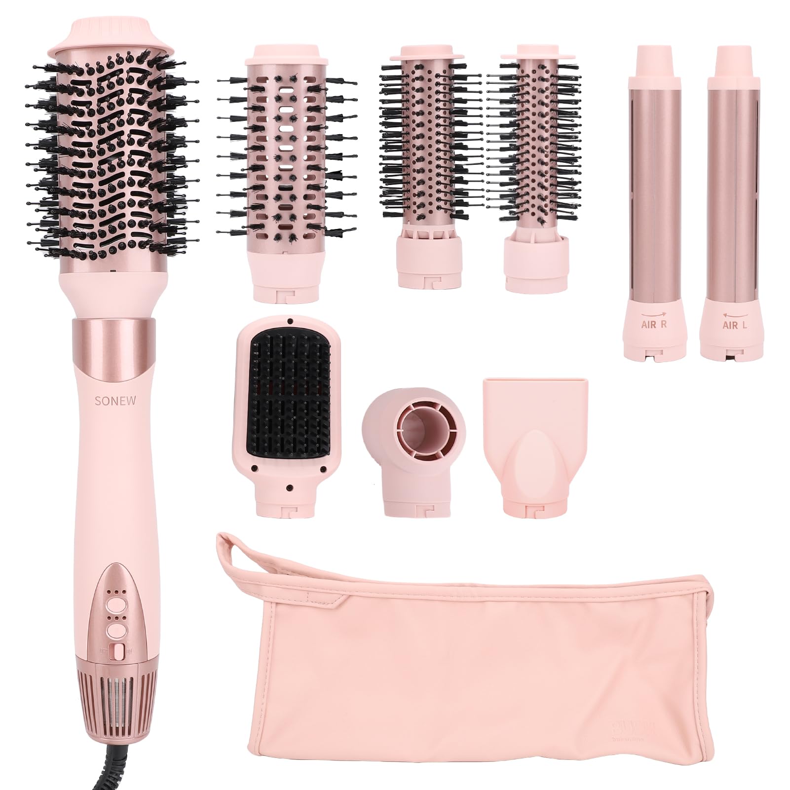 Sonew 9-w-1 Multi Hairstyler & Airstyler, 110 000 obr/min, stylizacja włosów z jonami i suszarką, automatyczna lokówka 32 mm, szczotka do gorącego powietrza 68 mm/48 mm/32 mm/25 mm, szczotka do