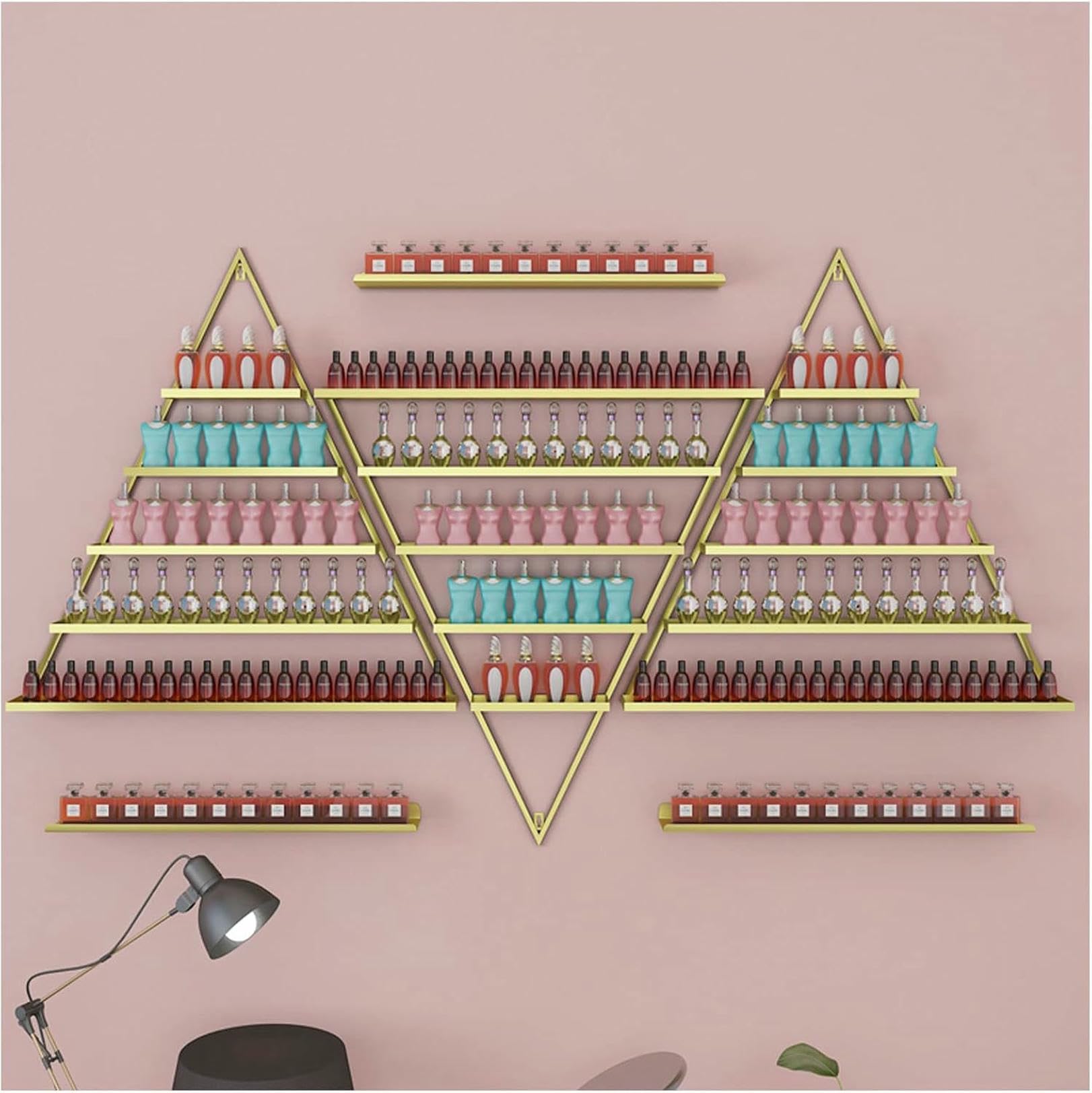 Expositor de esmaltes de uñas de Metal Multifuncional, Triangular, de Pared, con 6 estantes, para aceites Esenciales, Ideal para salón de Belleza y Sala de Estar.