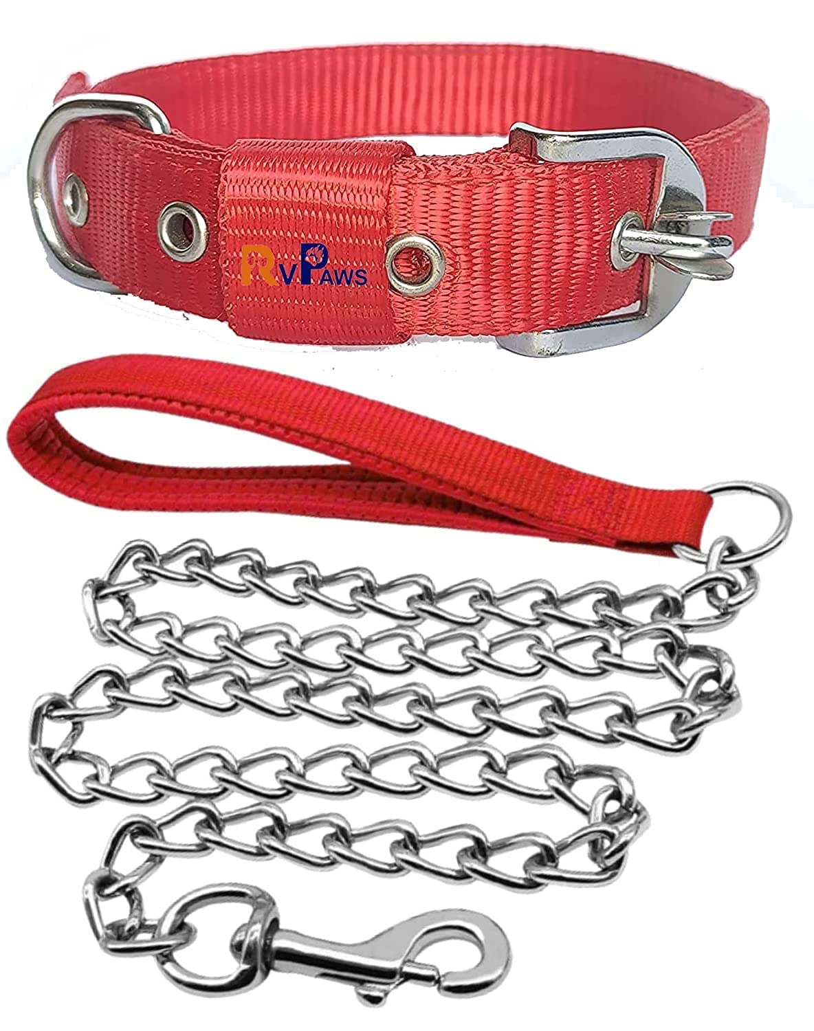 Woofy Dogs Adjustable Collar with Handle Chain Set | Nylon 1inch Belt and 57inch lengthy Handle Chain Leash | Collar and Handle Chain for Medium & Large Dog (Red) (B0BPYDFGXF) Amazon Price History, Amazon Price Tracker
