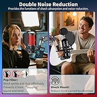 Vista 5 de Soporte de choque de micrófono con filtro pop, soporte universal para micrófono antivibración para micrófono de condensador de estudio de 42 ~ 1.811