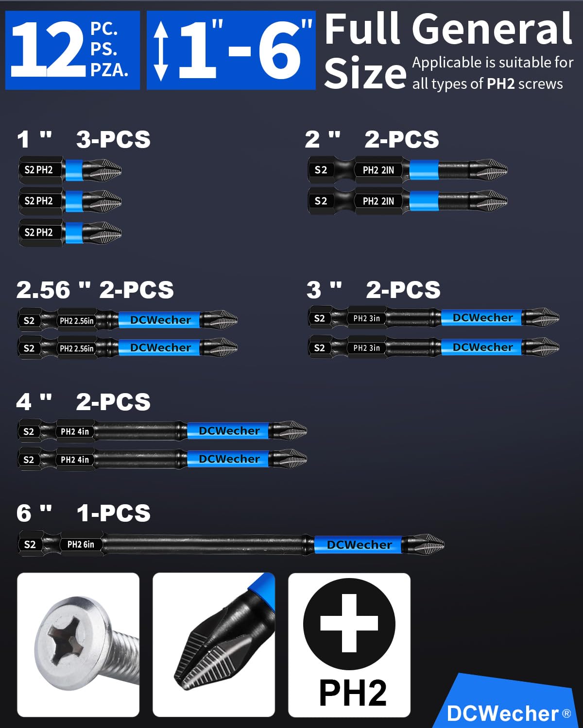 DCWecher 12-Piece Phillips Bit Set - Magnetic -5