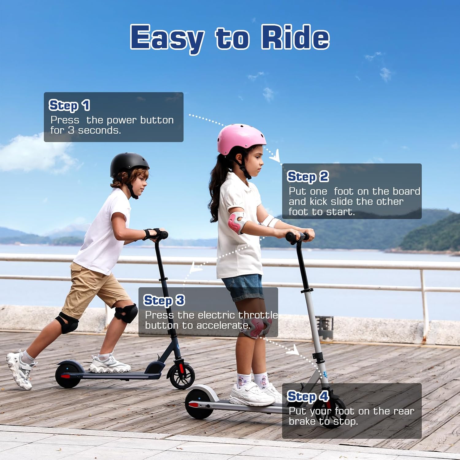 Caroma E35 Kids Electric Scooter for Ages 8-12, 150W Motor Up to 7 Miles Range & 10 MPH Speed, LED Display, Colorful Rainbow Lights, Adjustable Height, Foldable & Lightweight Design